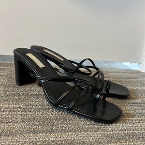 black crocodile strappy heels